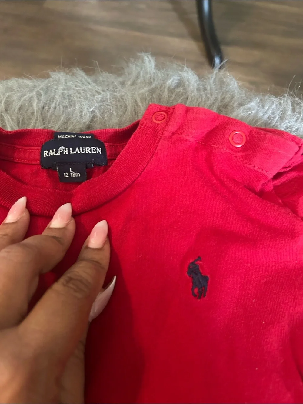 Sz 12-18m Ralph Lauren Red Short-Sleeve Crew Tee with Navy Pony